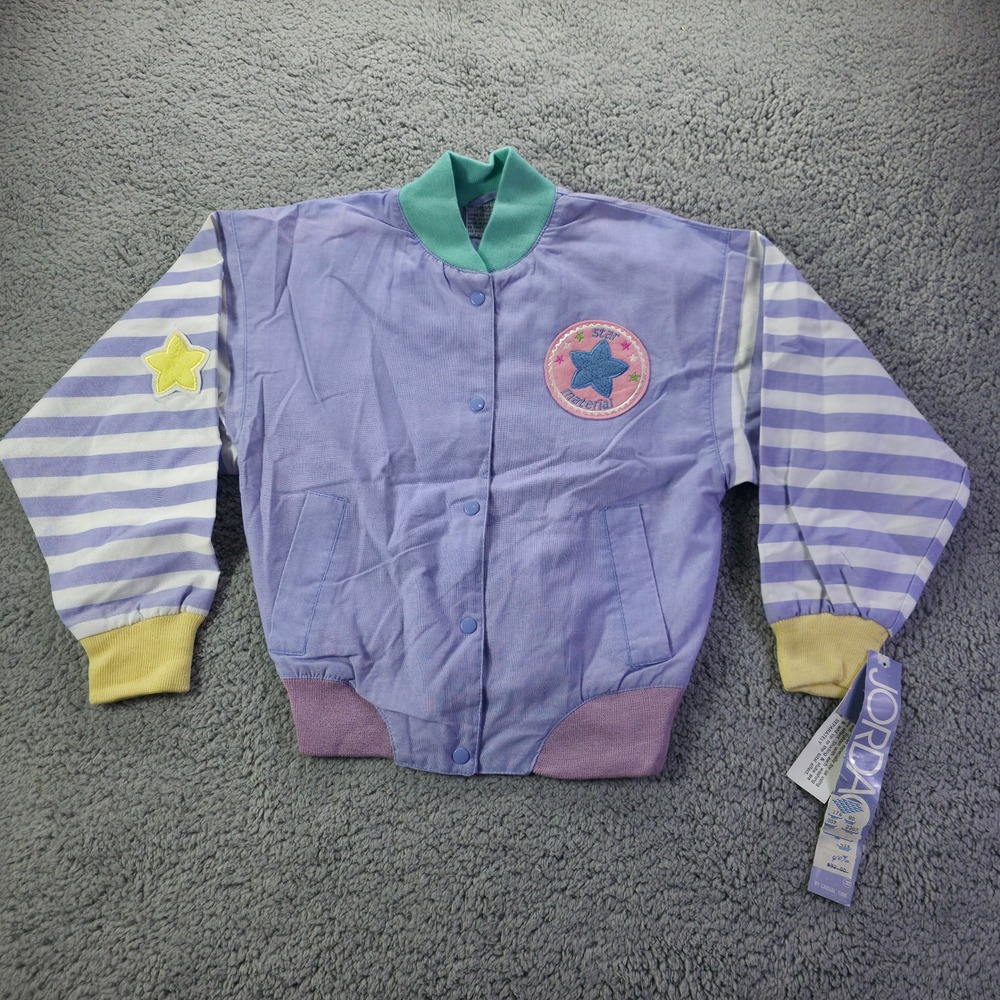 Vintage Jordache Kids Bomber Jacket Purple Striped Star Material Size 7 NWT